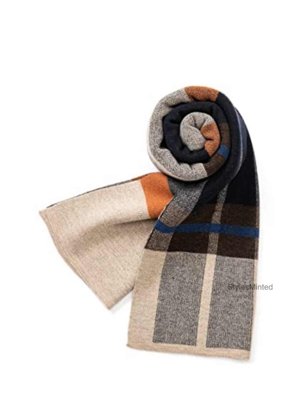 Merino Wool Tartan Knitted Scarf Men Plaid Winter Warm Thick Soft Neckwear